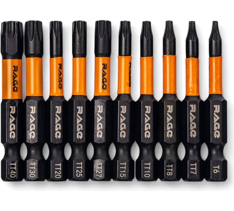 Набор бит ударных IMPACT RAGE By VIRA  S2 TORX Т6; ТТ от 7 до 40x50 мм, 10 шт 554193