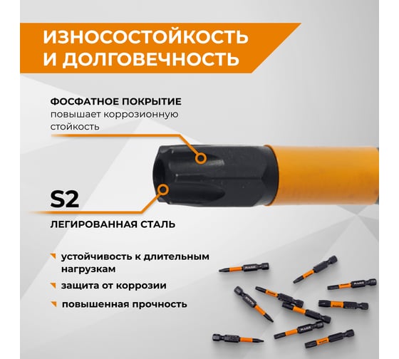 Набор бит ударных IMPACT RAGE By VIRA  S2 TORX Т6; ТТ от 7 до 40x50 мм, 10 шт 554193