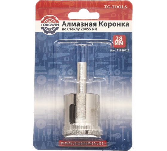 Коронка алмазная по стеклу и керамике 28x55 мм, цилиндрический хвостовик 8 мм TORGWIN T1616416 1