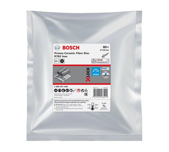 Диск фибровый R782 Prisma (25 шт; 125х22.2 мм; P80; X-Lock) Bosch 2608621826