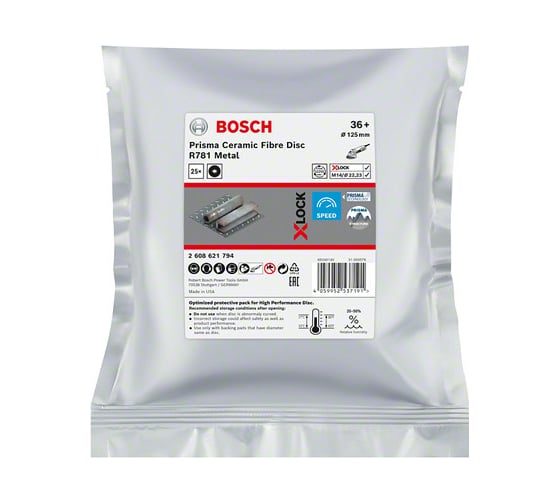 Диск фибровый R781 Prisma (25 шт; 125х22.2 мм; P36; X-Lock) Bosch 2608621794