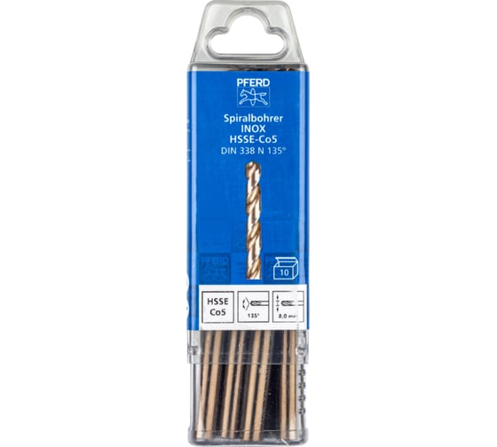 Сверло по металлу SPB DIN338 HSSE INOX (10 шт; 8х75х117 мм) PFERD 25203574