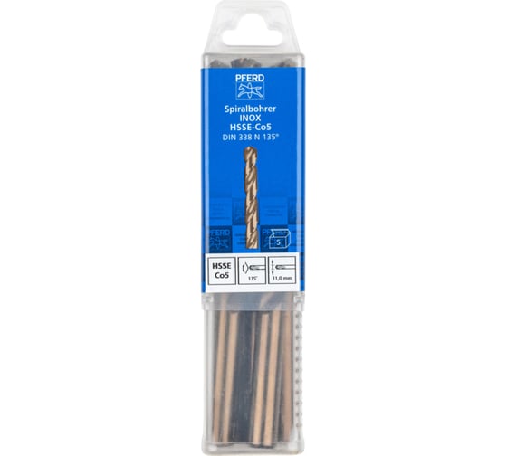 Сверло по металлу SPB DIN338 HSSE INOX (5 шт; 11х94х142 мм) PFERD 25203581