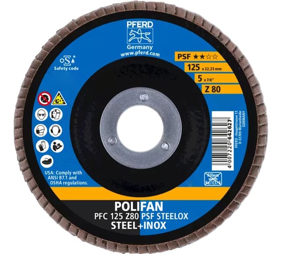 Круг шлифовальный лепестковый POLIFAN PFC PSF STEELOX (125х22 мм; Z80) PFERD 72200334