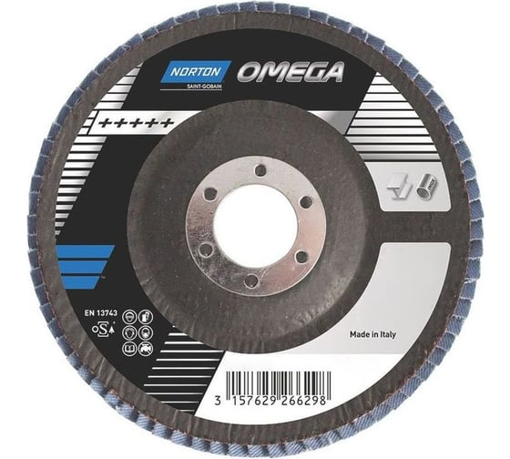 Диск лепестковый плоский Омега R828 (125х22 мм; P60) Norton 4958 1
