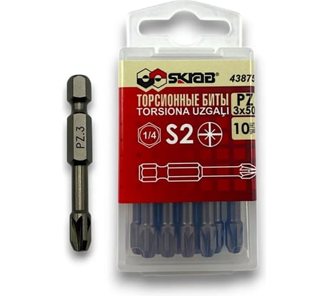 Биты торсионные 10 шт, РZ3х50 мм SKRAB 43875