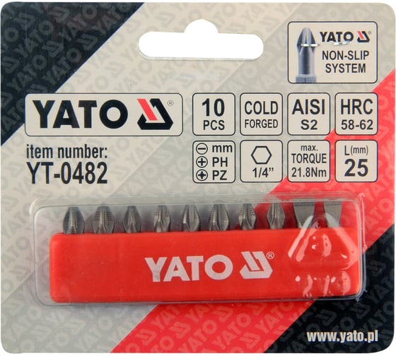 Набор бит PH/PZ/SL (1/4"; 25 мм; 10 шт.) YATO YT-0482