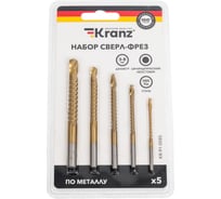Набор cверл-фрез по металлу KRANZ 3-4-5-6-8мм, сталь HSS, ТИТАН, цилиндрический хвостовик, 5 шт. KR-91-0585