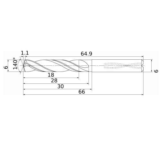 Сверло по металлу (6х30х66 мм) DIAEDGE MS0600-SSA