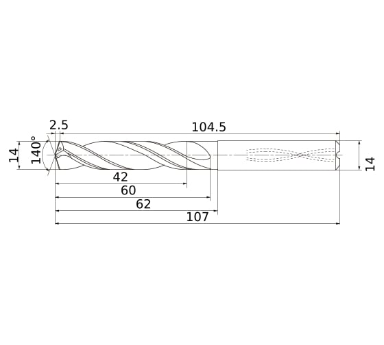 Сверло по металлу (14х62х107 мм) DIAEDGE MS1400-SSA
