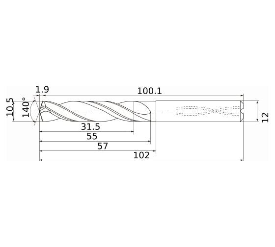 Сверло по металлу (10.5х57х102 мм) DIAEDGE MS1050-SSA