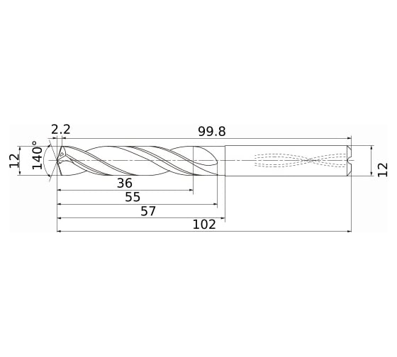 Сверло по металлу (12х57х102 мм) DIAEDGE MS1200-SSA