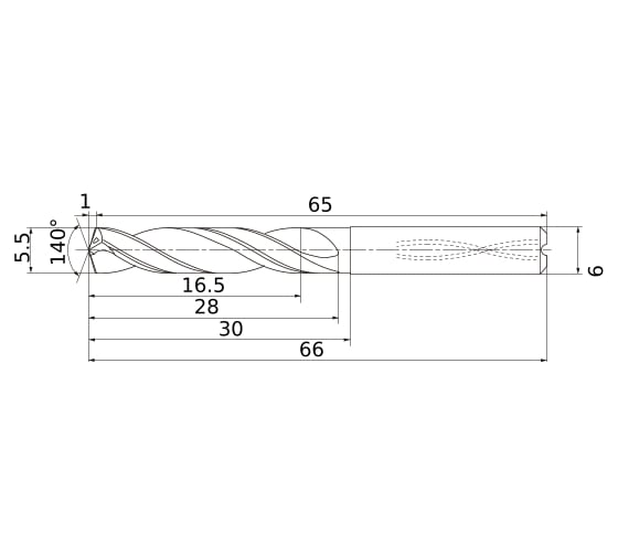Сверло по металлу (5.5х30х66 мм) DIAEDGE MS0550-SSA