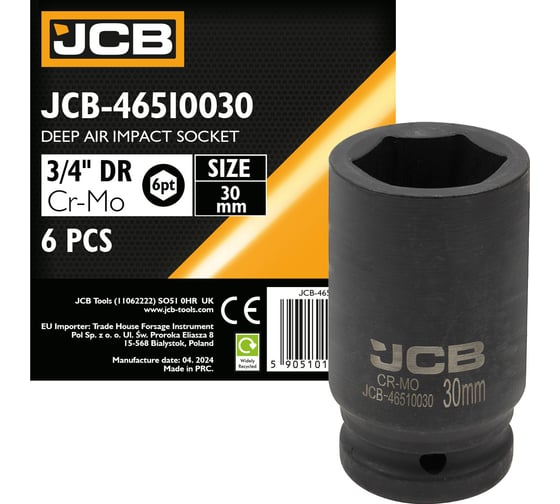 Головка ударная глубокая 6-гранная 30 мм, 3/4" JCB JCB-46510030(59810) 1