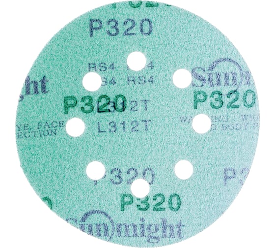 Круг шлифовальный FILM L312T (5 шт; 125 мм; на липучке; 8 отв; зелёный; P320) SUNMIGHT 53214R