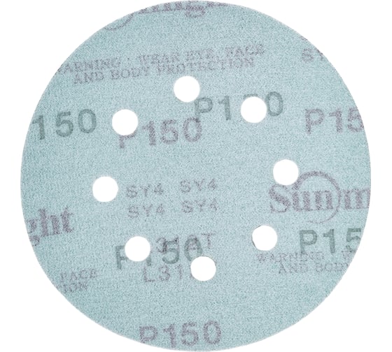 Круг шлифовальный FILM L312T (5 шт; 125 мм; на липучке; 8 отв; зелёный; P150) SUNMIGHT 53209R