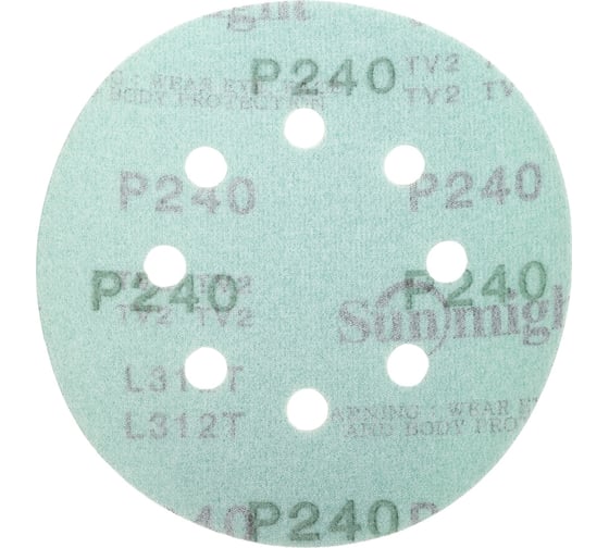 Круг шлифовальный FILM L312T (5 шт; 125 мм; на липучке; 8 отв; зелёный; P240) SUNMIGHT 53212R