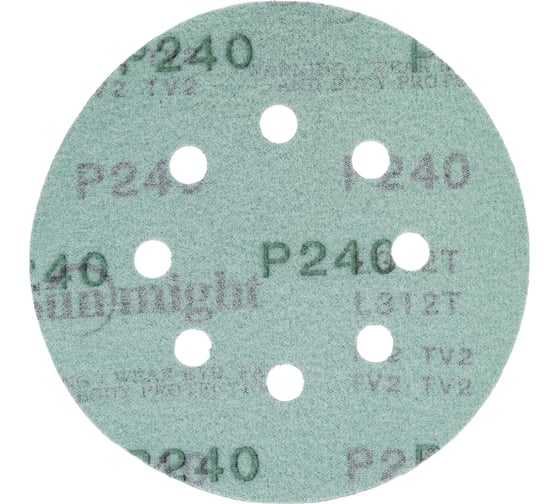 Круг шлифовальный FILM L312T (5 шт; 125 мм; на липучке; 8 отв; зелёный; P240) SUNMIGHT 53212R