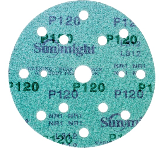 Круг шлифовальный FILM L312T (5 шт; 150 мм; на липучке; 15 отв; зелёный; P120) SUNMIGHT 53008R