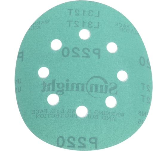 Круг шлифовальный FILM L312TV (100 шт; 125 мм; на липучке; 8 отв; зелёный; P220) SUNMIGHT 53211 1
