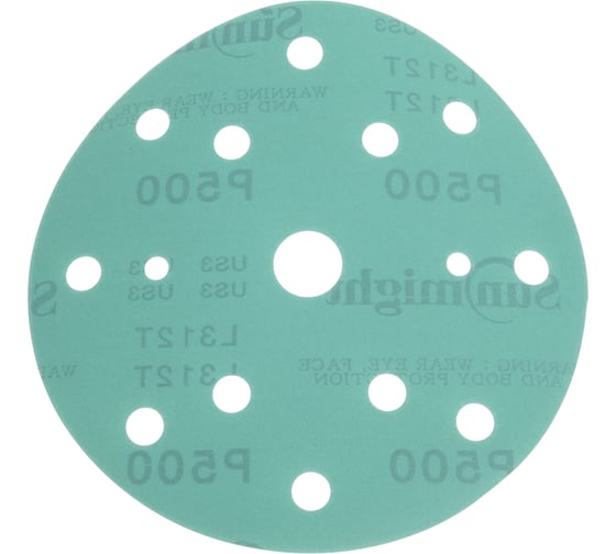 Круг шлифовальный FILM L312TV (100 шт; 150 мм; на липучке; 15 отв; зелёный; P500) SUNMIGHT 53017 1