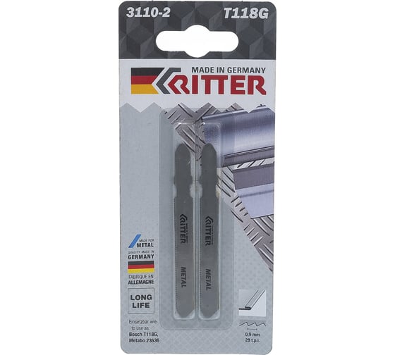 Пилки по стали Т118G (2 шт; 75х50 мм; шаг 0.9 мм; 28TPi; HSS) для лобзиков RITTER 3110-2 1