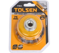 Щетка для УШМ "чашка" Industrial 75 мм, М14, круч. проволока 0.5 мм TOLSEN 77611