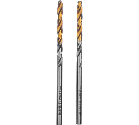 Сверло спиральное по металлу 3x60 мм, Р6М5, Golden Tip, 2 шт Denzel 718225