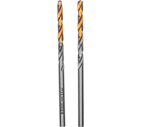 Сверло спиральное по металлу 3.5x70 мм, Р6М5, Golden Tip, 2 шт Denzel 718227 1