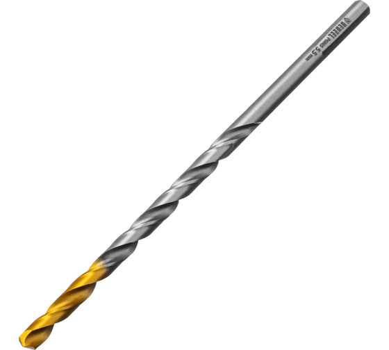 Сверло спиральное по металлу 5.5x139 мм, Р6М5, Golden Tip, удлиненное Denzel 718255