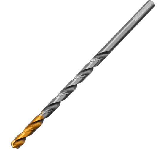 Сверло спиральное по металлу 6x139 мм, Р6М5, Golden Tip, удлиненное Denzel 718256