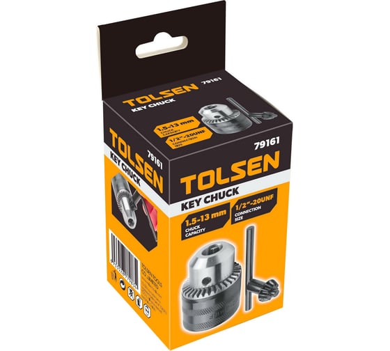 Патрон сверлильный ключевой, 1/2" x 20UNF, 1.5-13 мм, с ключом TOLSEN 79161
