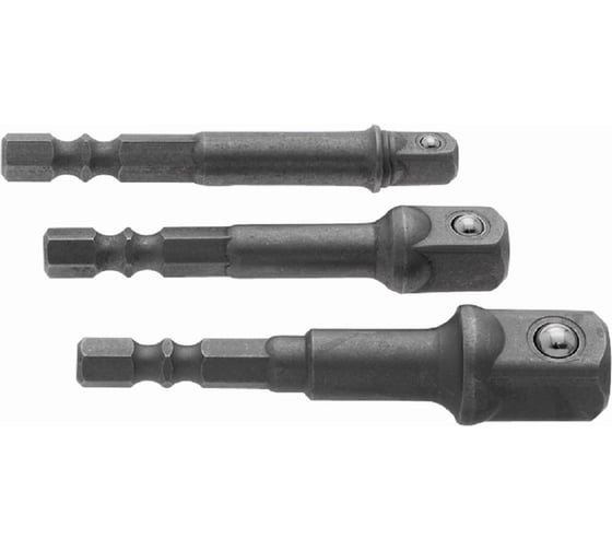 Набор адаптеров (3 шт; 75 мм; 1/4"; 3/8"; 1/2" DR; хв-к 1/4") для дрели и шуруповёрта HE-90833120305 1