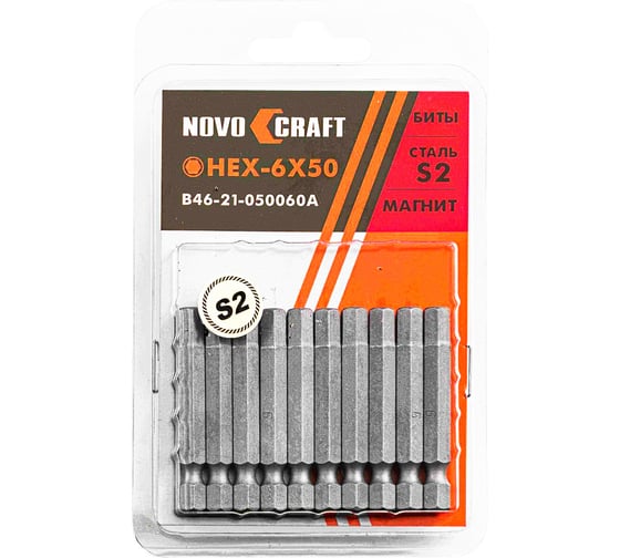Биты шестигранные в блистере (10 шт; HEX6; 50 мм) Novocraft B46-21-050060A