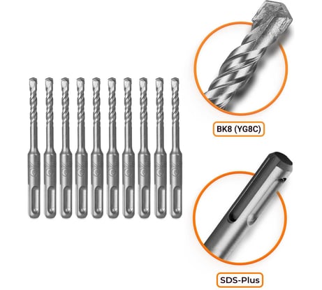 Набор буров по бетону 6x110 мм SDS-plus 10 шт RAGE by VIRA 531611