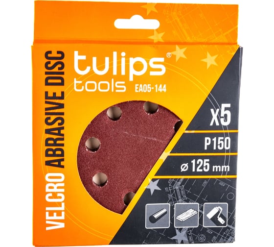 Диск шлифовальный с липучкой (5 шт; 125 мм; P150) Tulips tools EA05-144