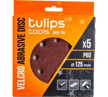 Диск шлифовальный с липучкой (5 шт; 125 мм; P60) Tulips tools EA05-136