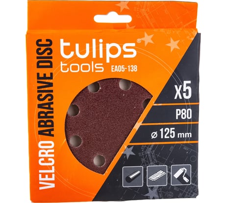 Диск шлифовальный с липучкой (5 шт; 125 мм; P80) Tulips tools EA05-138
