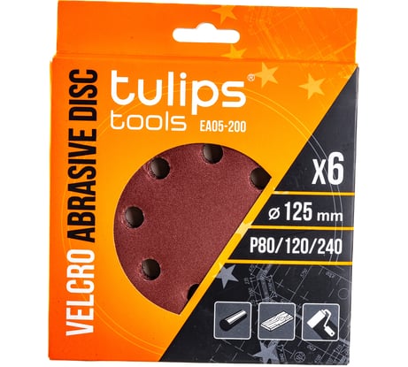 Диск шлифовальный с липучкой (6 шт; 125 мм; P80/120/240) Tulips tools EA05-200