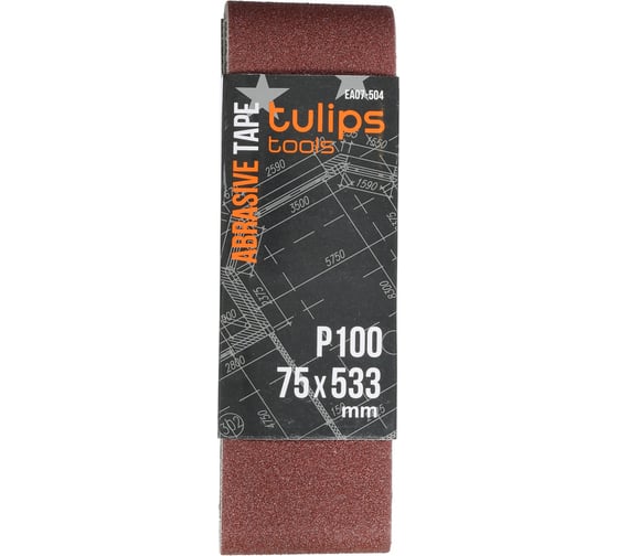 Лента шлифовальная (3 шт; 75х533 мм; P100) Tulips tools EA07-504 1