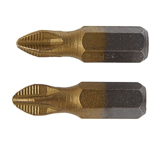 Биты намагниченные (2 шт; сталь S2; 58-60 HRC; TiN; PH2х25 мм) TUNDRA 1414801