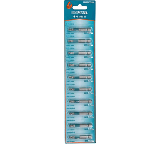 Биты в ленте Fox (10 шт; PZ2; 50 мм; S2) Novocraft FOX001PZ2050