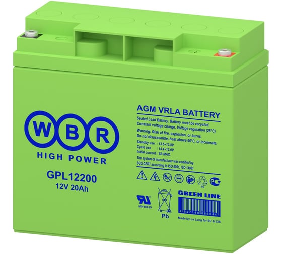 Аккумулятор для ИБП GPL12200 12 В, 20 А*ч WBR УТ-00002363 1
