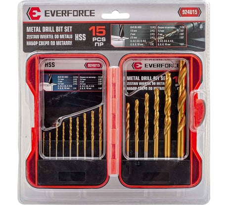 Набор сверл по металлу, EVERFORCE 15 предметов EF-924U15(60670)