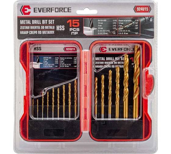 Набор сверл по металлу, EVERFORCE 15 предметов EF-924U15(60670)