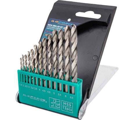 Набор сверл по металлу, iLOFORCE 13 предметов, 1.5-6.5мм IF-DBS13(60703)