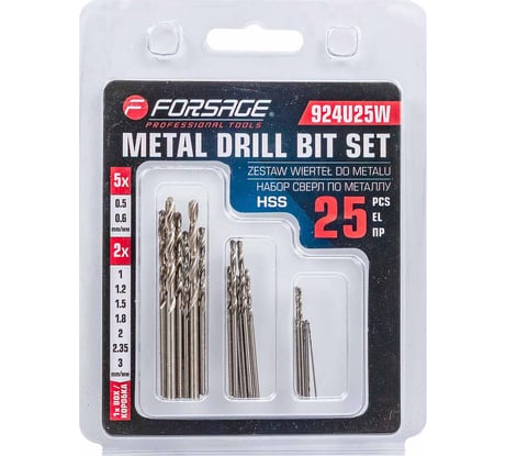 Сверла по металлу, набор 25 шт Forsage F-924U25W(60683)