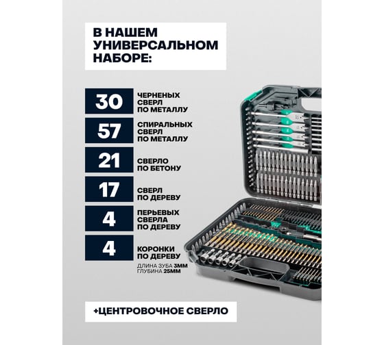 Набор сверл разнопрофильных, головок и бит с битодержателями HSS 4241 246 пр., в кейсе Rockforce RF-924U246(29884)