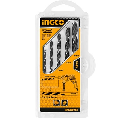 Набор сверл по дереву (5 шт; 3-8 мм) INGCO AKDB5055