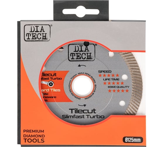 Диск алмазный для керамогранита 125x1x22.23 мм Tilecut SlimfastTurbo Dia Tech DC-203581
